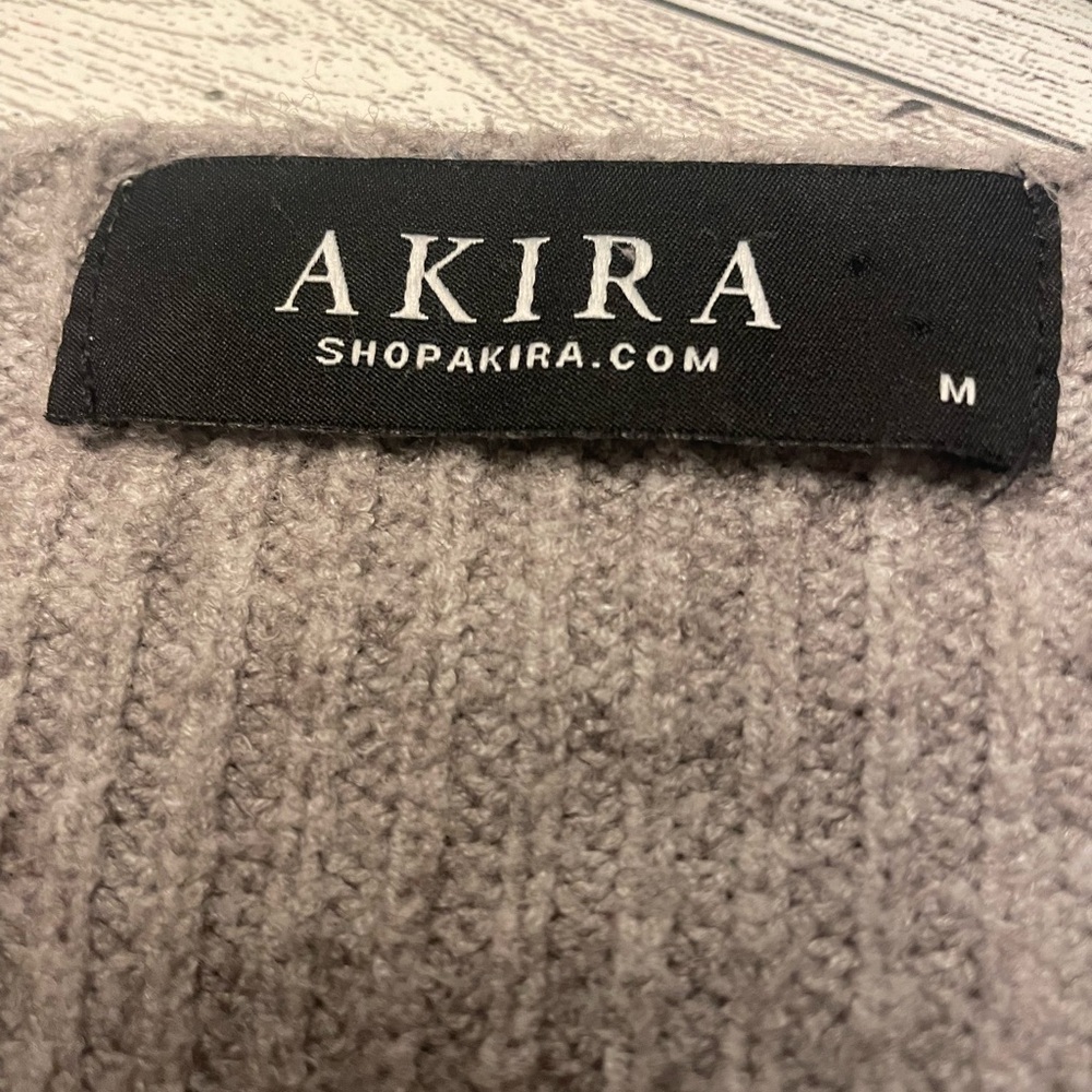 Akira Knot Front Twist Sweater Long Sleeved V neck in Gray Size M - Picture 4 of 7